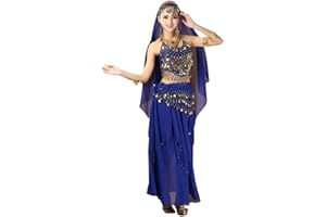 Xinvivion 4 Piezas Mujer Señoras Danza del Vientre Profesional Conjunto de Vestuario Danza India Rendimiento Outfit Traje (Azul Oscuro,Ajuste 45-70 KG)