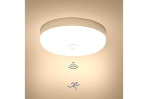 Combuh Lampa sufitowa LED z czujnikiem ruchu, do wnętrz, okrągła lampa sufitowa 15 W, 3000 K, 1500 lm, ciepła biel, wodoszczelna IP56, lampa sufitowa LED do korytarza, garażu, balkonu, książki,