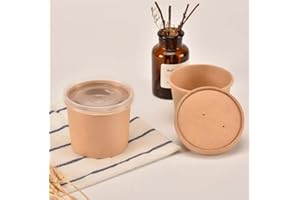 Arredo Chef Bol à Soupe en Carton kraft, Pot en papier, Gobelet pour Crème Glacée, Bol jetable Étanche et Résistant à la Chaleur lot de 50 pièces (490 ML, Couvercle en PP)