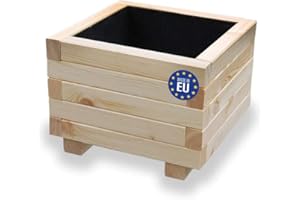 ‎ALFALUX Alfalux Blumenkasten Pflanzkasten Aus Holz Pflanzkübel Balkonkasten Pflanzgefäß Garten Balkon Terrasse AB40KAN4030 40 x 40 x 30H cm - mit 1 x Wasserablauf