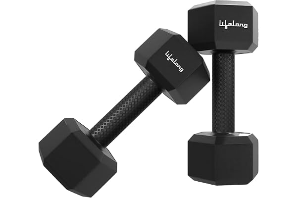 Lifelong PVC Hex Fixed Dumbbells Pack of 2 (2kg*2) Black Color for Home Gym Equipment Fitness Barbell Gym Exercise Home Workout, Gym Weights for Men & Women (6 Months Warranty)