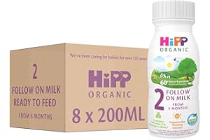 HiPP Organic 2 Follow on Baby Milk Ready to feed liquid formula, From 6 months 200ml (Pack of 8)