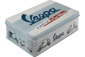 SWEET AND NOSTALGIC Vespa Scooters - Embossed Storage Tin. Size : 23cm Long by 16cm Wide by 7cm high.