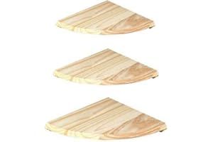Optimal Products Set Of 3 Natural Wood Corner Shelf Wall Mounted Storage Wooden Unit Shelves Kit Home & Kitchen Decorative Corner Shelves (200 x 200 x 16 mm)