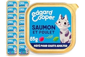 Edgard & Cooper Pâtée Pour Chat Adulte Stérilisé, Saumon Poulet 16 x 85g, Nourriture humide Sans Céréales Ingrédients naturels, Riche en protéines, Sans sucres ajoutés