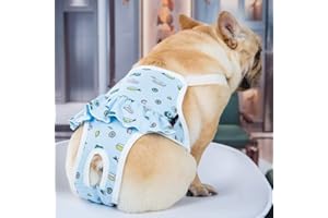 EONANT Culotte hygiénique en Coton pour Chien - Réutilisable - avec Bretelles réglables - pour Animal Domestique - pour Chien - Bouledogue français - Caniche (Bleu, L)