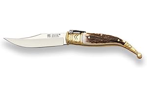 Joker Navaja jerezana Sevillana NC02 con virola de latón, puño de asta de Ciervo, Hoja MOVA de 7,5 cm, Herramienta de Pesca, Caza, Camping y Senderismo
