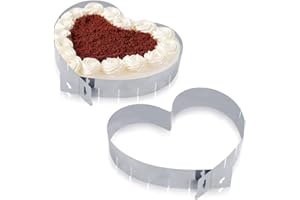 XM-ZHHY Stampo Torta Cuore Regolabile, 2 Pezzi Teglia Cuore per Torte, Tortiera a Forma di Cuore in Acciaio Inox, Stampo per Torta a Forma di Cuore Dimensioni Variabili, Senza Fondo, Argento