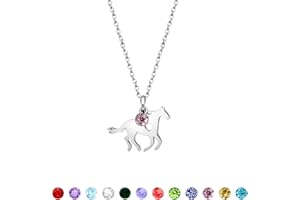 MIEOYUE Horse Gift.Horse Necklace Lucky Birthstone Pendant Silver Necklace Personalized Birthday Gift for Girl