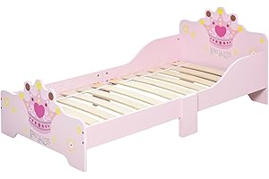 HOMCOM Kids Toddler Bed Princess Crown Theme Safety Side Rails Slats Home Bedroom Furniture Boys Girls 3-6 Years Pink 143 x 73 x 60 cm