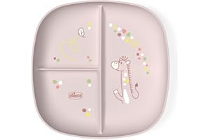 Chicco Piatto Pappa per Bebè e Bambini, Piatto Pappa con Scomparti con 3 Aree per Scoprire Nuovi Sapori, Lavabile in Lavastoviglie, Adatto per il Microonde, Senza BPA, 12+ Mesi, Rosa