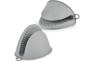 AUAUY 1 Paar Silikon Ofenhandschuhe Verdicken, Mini-Ofenhandschuh Anti-Rutsch Hitzebeständige Silikon Topflappen, Mini Ofen Mitts, wasserdichte Topfhandschuhe zum Backen Kochen BBQ Grillen (Hellgrau)