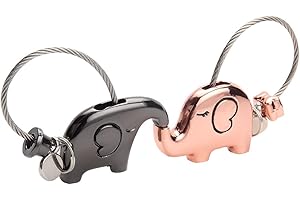 DOJOYKEY Joykey portachiavi elefante 1 paio per coppia amanti valentine dolce regalo zinco lega lucido Auto portachiavi,Colore della pistola e oro rosa
