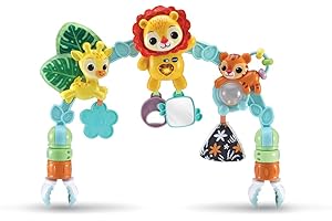 VTech - Arche d'Éveil Musicale Des Baby Loulous, Arche de poussette - 3/24 mois- Aches, 4 objets, 3 animeaux, piles Version FR