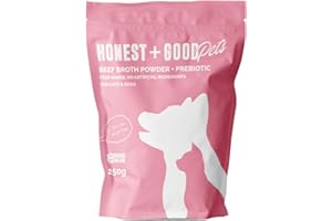 Honest + Good Pets UK's Beef Bone Broth + Pre-biotic | Coat & Digestion, Gut Health | Dog & Cat Bone Broth | High in Type I & III Collagen & Fibre | 50 Servings 250g