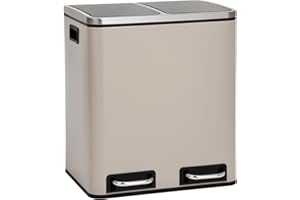 SVITA TM2X15 Treteimer 30 Liter Abfalleimer Inneneimer Mülleimer Design Mülltrennung Papierkorb Küchen-Ordnung Trennsystem Softclose-Deckel Pulverbeschichteter Stahl Taupe