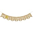 PRETYZOOM Hello Summer Burlap Banner Rustic Sun Flower Summer Hanging Garland Hawaii Summer Beach Party Bunting for Indoor Outdoor Fireplace Decoration