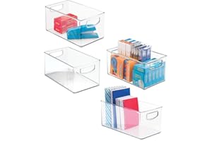 mDesign Zestaw 4 pudełek do sortowania na biurko – organizer na biurko z tworzywa sztucznego – przenośny system porządkowania na biurko, notatniki, bloki, długopisy itp. – przezroczysty