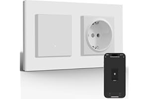 BSEED Normal Steckdose mit Smart Lichtschalter(Neutralleiter Erforderlich), Wlan Schalter Unterputz Kompatibel mit Alexa und Google Home, Taster Schalter 1 Fach 1 Weg mit PC Rahmen, Weiß