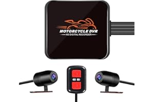 VSYSTO Moto Dash Cam Obiettivo Grandangolare 130°, Doppia Fotocamera Anteriore e Posteriore 1080P, Nessuno Schermo, WiFi, Visione Notturna, Sensore G, Registrazione in Loop (Arancione)