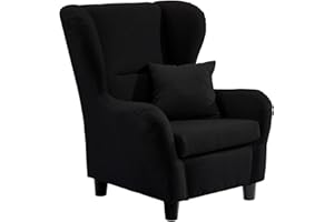 lifestyle4living | Moderner Ohrensessel in Schwarz | Wellenunterfederung, Echtholzfüße & Zierkissen inklusive | gemütlicher Designer Sessel im zeitlosen Landhaus-Stil