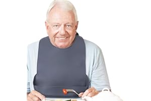 TonJin 1 Pack Washable Silicone Adult Bib with Pocket Waterproof Clothing Protector Reusable Apron Mealtime Crumb Catcher for Eating Cloth for Elderly Seniors