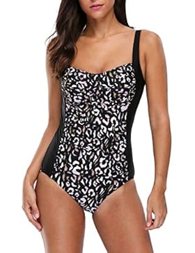 Attraco Damen Bademode Bandeau Einteiler Figurumspielend Push Up Badenazug Leopard Serie