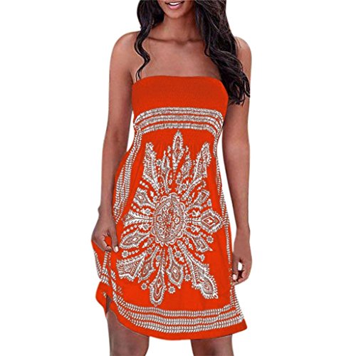 Wawer Mini Beach Dresses for Women, Summer Strapless Bohemian Sleeveles Maxi Evening Dresses,Holiday Ladies Floral Cover-ups Dress for Party Cocktail Sundress
