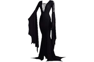 TINFREY Damen Gothic Vintage Kleid sexy Hexenkostüm Morticia Addams Bodenkleid für Halloween Karnevalsparty
