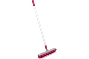 Kleeneze KL065315EU Electrostatic Rubber Head Floor Broom with Squeegee Edge, Sweeping Brush For Pet Hair, Fine Dust, Dirt and Spillages, Pink/Grey