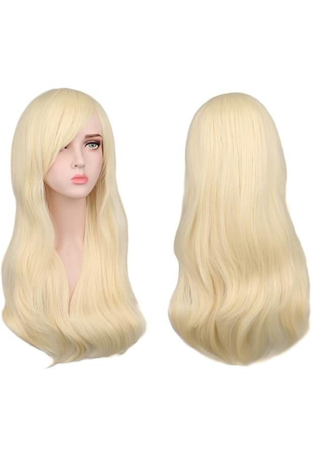 Perruque Bouclée Blanche 70 Cm - Cheveux Synthétiques Longs Et Ondulés - Pour Cosplay, Halloween, Déguisement