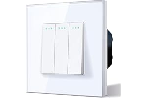 BSEED Interrupteur à Bascule Bouton Poussoir Applique Murale Interrupteur MéCanique 10A 250V Plaque De Cristal Trempé Blanc 3 Gang 2 Voie Interrupteur D'éClairage Sans Vis