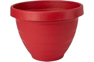 The HC Companies 8 Inch Rings Planter with Self Watering Disk - Lightweight Indoor Outdoor Plastic Plant Pot for Herbs and Flowers, Warm Red