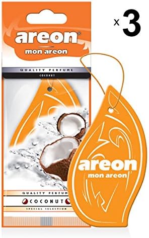 AREONMon Car Air Freshener Coconut Hanging Orange Tropical Sweet Set Multi Pack of 3