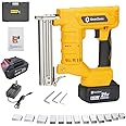 GearZone 21v Cordless Staple Gun Brad Nailer with Fast Charger and 2pcs Lithium Battery 1000pcs Straight Nails and 1000pcs Code Nails Packed in Tool Case