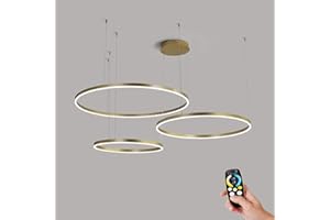 GTYUNZP 65W Pendelleuchte Kronleuchter Wohnzimmer Dimmbar mit Fernbedienung LED Modern Kreativ Pendellampe Ring Rund 3-flammig Gold Aluminium Acryl Deckenleuchte Esszimmer Hängelampe Schlafzimmer