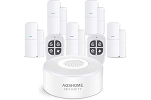 Allarme Casa Senza Fili Antifurto Casa,(2nd Gen) Kit Antifurto Con 1 Sirena, 5 Sensori Per Porte E Finestre E 2 Telecomandi, Tramite App, Compatibile Con Alexa AGSHOME