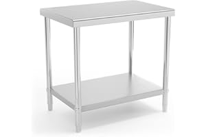 Royal Catering Mesa De Acero Inoxidable Para Hostelería RCAT-90/60-NW (Superficie de trabajo de 90 x 60 cm, 2 niveles, Capacidad de carga de 210 kg)