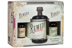 ‎REMEDY RUM Remedy Spiced Rum 0,7l + Pineapple & Elixir Mini je 50ML Geschenkbox | Gold Meiningers International Spirits Award | Auf Basis 3 karibischer Rums | Feine Noten von Vanille, Orangenschale & Zimt