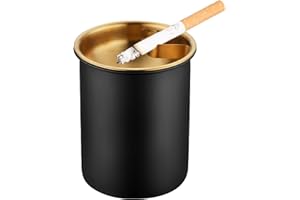 MAOMAOCHA Car Ashtray with Lid, Portable Smell Proof Ashtray for Car, Detachable Smokeless for Car Cup Holder, Stainless Steel Windproof Extinguished Butt Bucket Ash Tray for Outdoor Travel Home Office (Black)