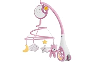 Chicco Next2Dreams Giostrina Neonato 3in1 con Carillon Elettronico per Culla e Lettino, Compatibile con Culla Chicco Next2Me, con Effetti Sonori, Proiettore di Luce Soffusa, Musica - 0+ Mesi, Rosa