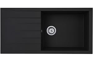 Liquida CU10BL 1.0 Bowl Composite Reversible Inset Black Kitchen Sink with Waste