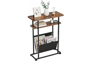 ZEXVIDA Slim Side Table for Small Spaces - 2 in 1 End Table with Magazine Holder - Rustic Brown