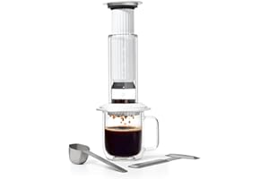 AeroPress Premium Coffee Press, macchina per caffè in vetro, acciaio inox e alluminio, French Press all-in-one e macchina manuale espresso/pour-over, infusione 2 min per meno amarezza, Bianco
