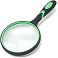 Large Magnifying Glass 5X Handheld Reading Magnifier for Seniors & Kids - 100MM 4INCHES Real Glass Magnifying Lens for Book Newspaper Reading, Insect and Hobby Observation, Classroom Science