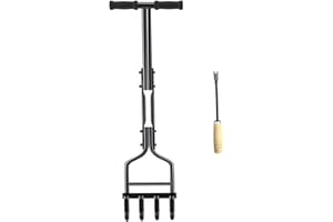 EEIEER Lawn Aerator, Upgraded Lawn Coring Aerator Tools with 4 Hollow Tine Aerator Manual Aeration Tool and Cleaning Tool for Lawns Garden & Compacted Soils, Black, 0.96m