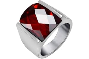 PAURO Homme Acier Inoxydable Bague en Pierre de Taille Agate en Diamant avec Bordure Argentée Poli, Multicolores