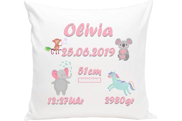 Ferocity Personnalisé Coussin Naissance Fille ou garçon avec Les données de la Naissance Nom Date Idée Cadeau pour Une Naissance Oreiller Bébé Koala [095]