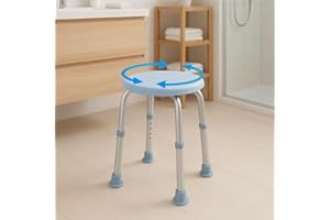 Dileci – Tabouret de Douche Pivotant PMR en Aluminium et Plastique Antidérapant – Assise Pivotante 360° et Hauteur Réglable – Siège de Douche Sécurisé pour Personnes Âgées ou à Mobilité Réduite