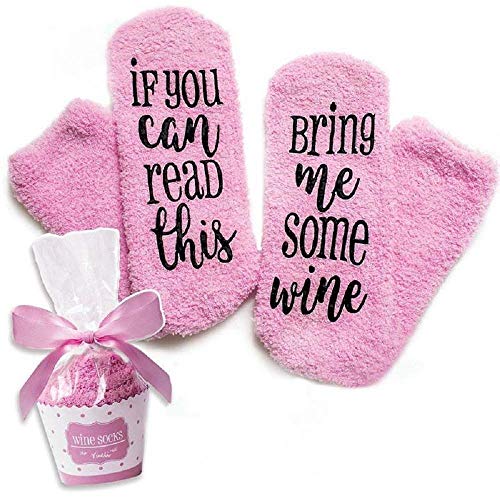 Luxury Wine Socks If You Can Read This Bring Me Some Wine with Cupcake Gift Packaging - Funny Novelty Socks, Wine Lovers Gifts for Women - Unique Mother's Day Gift Idea